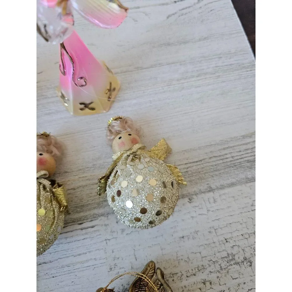Cherub angel gold‎ ornament set Xmas tree porcelain